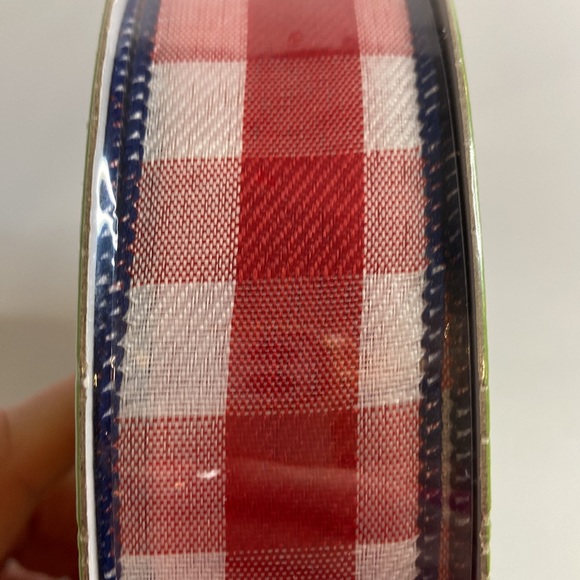 Members Mark Red & White Buffalo Plaid with Blue stitched edge Wired Ribbon. - Picture 3 of 6